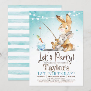 Boy Bunny Rabbit 1st Birthday Party Invitation Kaart