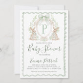Boy Bunny Rabbit Baby shower Preppy Sage Green Kaart (Voorkant)