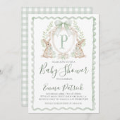 Boy Bunny Rabbit Baby shower Preppy Sage Green Kaart (Voorkant / Achterkant)