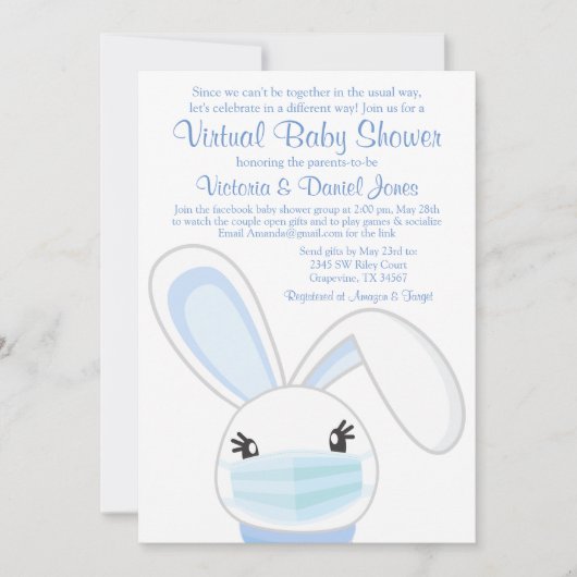 Boy Bunny Rabbit Mask Virtual Baby shower Kaart (Voorkant)
