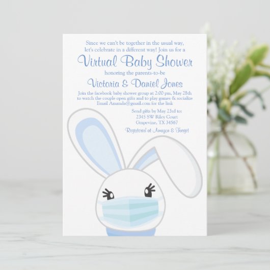 Boy Bunny Rabbit Mask Virtual Baby shower Kaart (Staand voorkant)