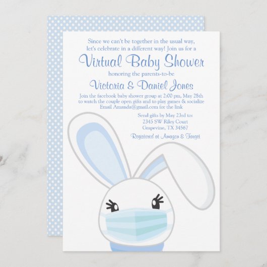 Boy Bunny Rabbit Mask Virtual Baby shower Kaart (Voorkant / Achterkant)