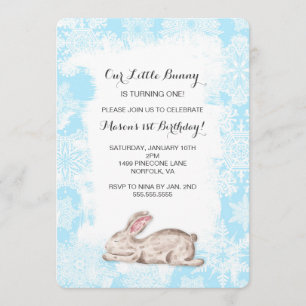 Boy Bunny Rabbit Winter Birthday Party Invite Kaart