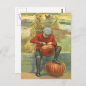 Boy Carving Jack O Lantern Pumpkin Briefkaart (Voorkant / Achterkant)