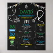 Boy Chalkboard First Birthday Milestone Poster (Voorkant)