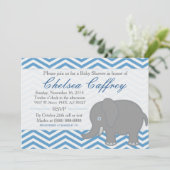 Boy Chevron Elephant Stitch Baby shower Invitation Kaart (Staand voorkant)