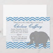 Boy Chevron Elephant Stitch Baby shower Invitation Kaart (Voorkant / Achterkant)