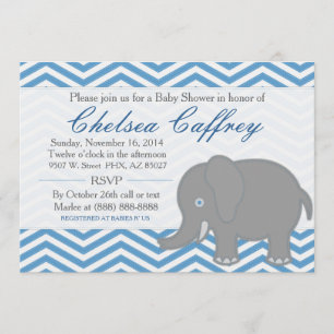 Boy Chevron Elephant Stitch Baby shower Invitation Kaart