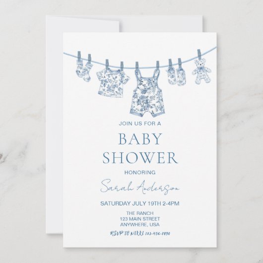 Boy Chinoiserie Toile babykleding Baby shower Kaart (Voorkant)