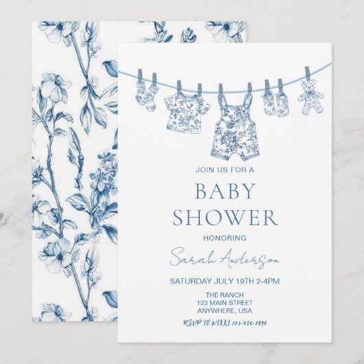 Boy Chinoiserie Toile babykleding Baby shower Kaart (Voorkant / Achterkant)