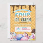 Boy Chocolate Drip Waffle Ice Cream 4e verjaardag Kaart (Voorkant)