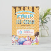 Boy Chocolate Drip Waffle Ice Cream 4e verjaardag Kaart (Staand voorkant)