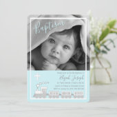 Boy Choo Choo Christening Baptism Foto Kaart (Staand voorkant)