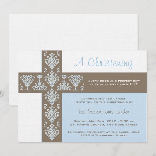 Boy Christening Uitnodiging (Voorkant / Achterkant)