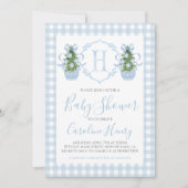 Boy Christmas Baby shower Preppy Gingham Blue Kaart (Voorkant)