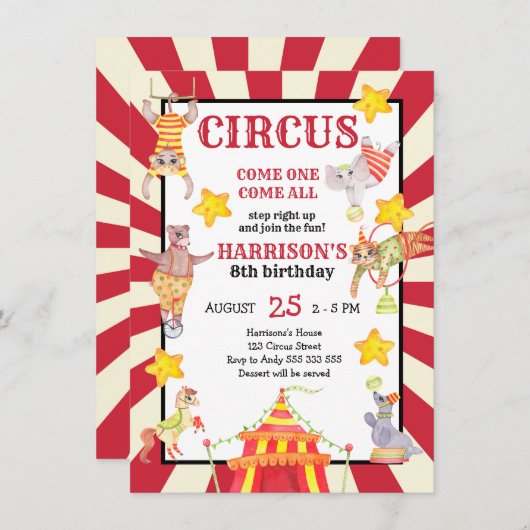 Boy Circus Party Verjaardag Carnaval Kaart (Voorkant / Achterkant)