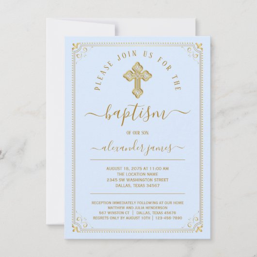 Boy Classic Blauw Goud Doop Kaart (Voorkant)