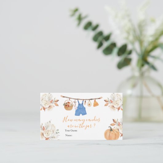 Boy Clothes Pumpkin Baby shower Hoeveel Snoepjes Informatiekaartje (Staand voorkant)
