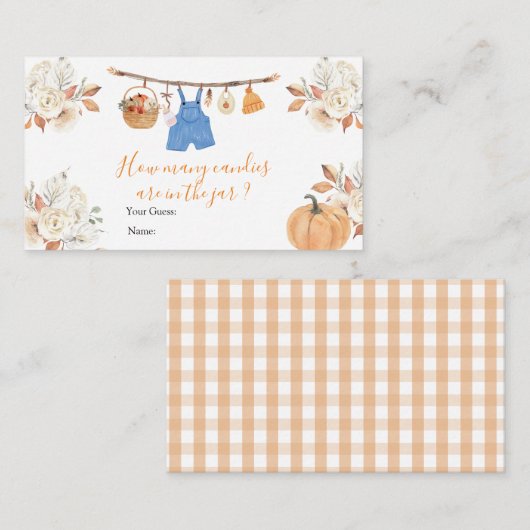 Boy Clothes Pumpkin Baby shower Hoeveel Snoepjes Informatiekaartje (Voorkant / Achterkant)