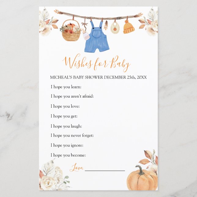 Boy Clothes Pumpkin Baby shower Wensen voor Baby (Voorkant)