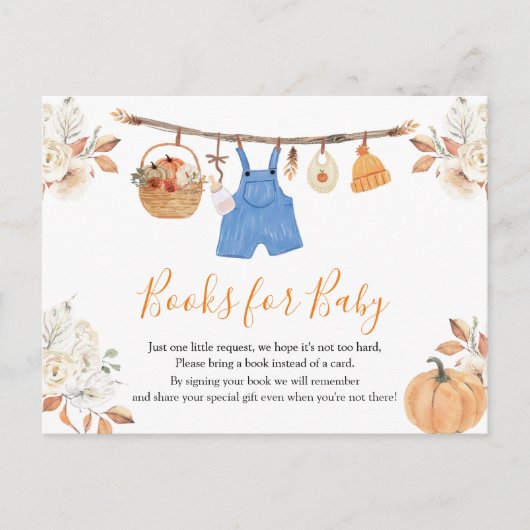 Boy Clothes Pumpkin Herfst Baby shower Boek voor B Briefkaart (Voorkant)
