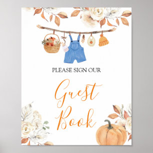 Boy Clothes Pumpkin Herfst Baby shower Gastboek Poster
