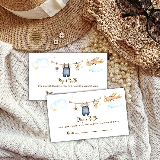 Boy Clothesline Airplane Diaper Raffle Baby Shower Informatiekaartje