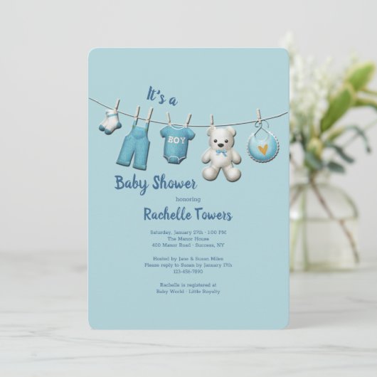 Boy Clothesline Baby shower Kaart (Staand voorkant)