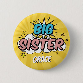 Boy Comic Book Superhero Baby shower Big Sister Ronde Button 5,7 Cm