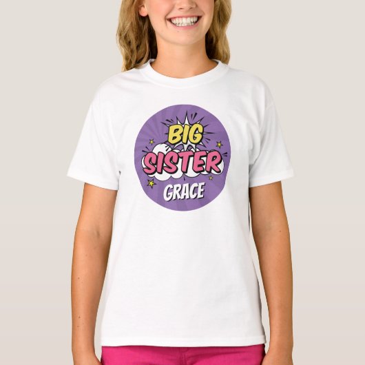 Boy Comic Book Superhero Baby shower Big Sister T-shirt (Voorkant)
