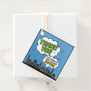 Boy Comic Book Superhero Baby shower Dank u Bedankjes Labels
