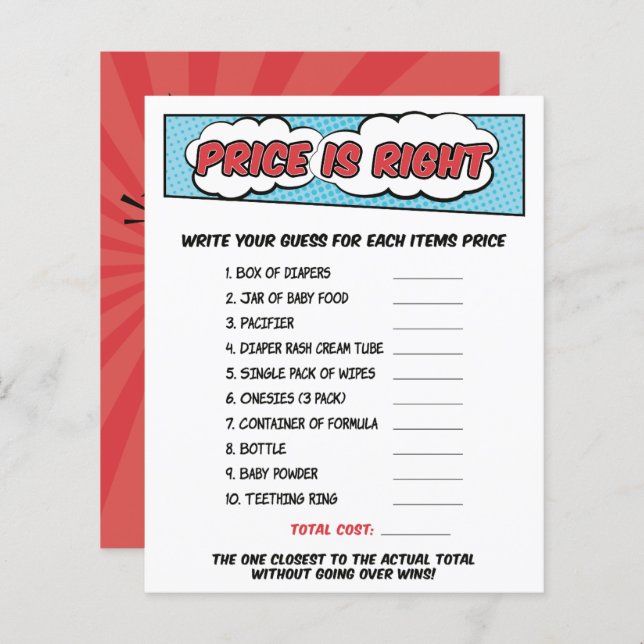 Boy Comic Book Superhero Baby shower Prijs Spel (Voorkant / Achterkant)