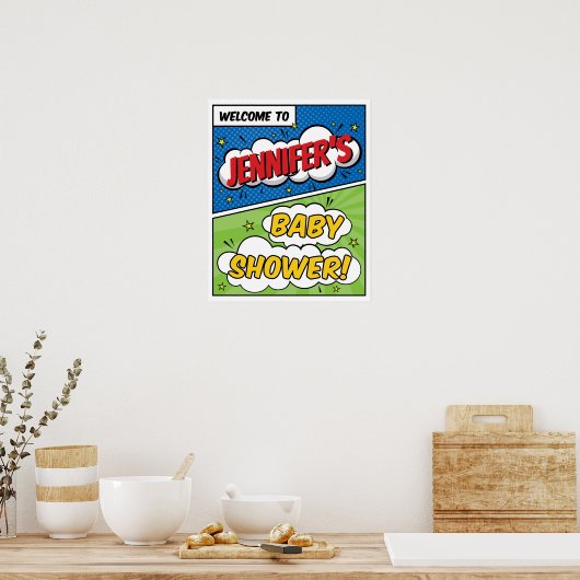 Boy Comic Book Superhero Baby shower Welkom Poster (Keuken)