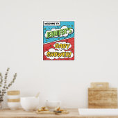 Boy Comic Book Superhero Baby shower Welkom Poster (Keuken)
