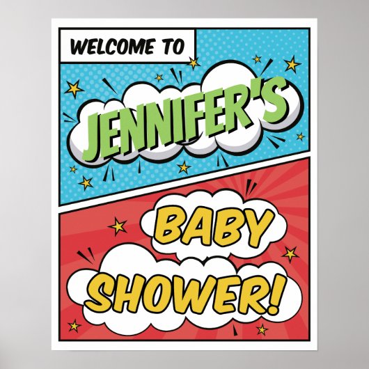 Boy Comic Book Superhero Baby shower Welkom Poster (Voorkant)