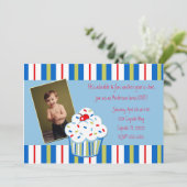 Boy Confetti Cupcake nodigt uit Kaart (Staand voorkant)