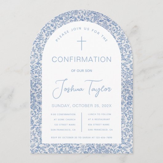 Boy Confirmation Arch Blue Floral Pattern Kaart (Voorkant)