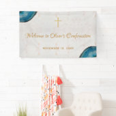 Boy Confirmation Blue Geode Script Marble Welkom Spandoek (Insitu)