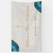 Boy Confirmation Blue Geode Script Marble Welkom Spandoek (Verticaal)