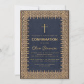 Boy Confirmation Blue Lijst Gold Cross Kaart (Voorkant)