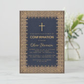 Boy Confirmation Blue Lijst Gold Cross Kaart (Staand voorkant)