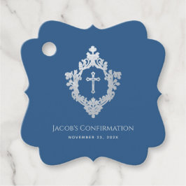 Boy Confirmation Classic Blue Cross Crest Bedankjes Labels