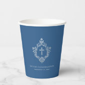 Boy Confirmation Classic Blue Cross Crest  Papieren Bekers (Voorkant)