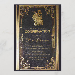 Boy Confirmation Gold Cross & Boek Elegante Vintag Kaart