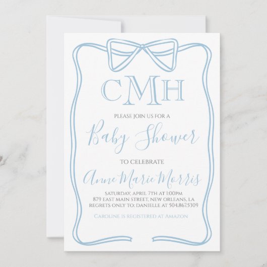 Boy Coquette Bow Baby shower Uitnodigen MAKE ELKE Kaart (Voorkant)