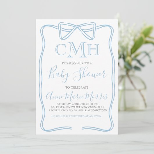 Boy Coquette Bow Baby shower Uitnodigen MAKE ELKE  Kaart (Staand voorkant)