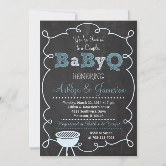 Boy Couples BabyQ BBQ Baby shower Uitnodiging (Voorkant)