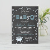Boy Couples BabyQ BBQ Baby shower Uitnodiging (Staand voorkant)