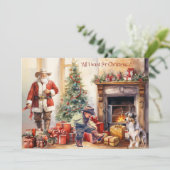 Boy Cowboy Boots for Christmas Christmas Card Feestdagenkaart (Staand voorkant)