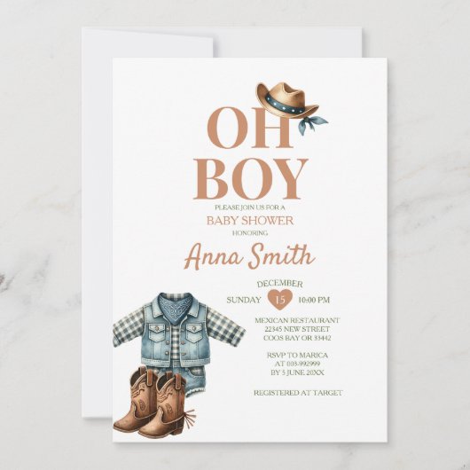 BOY COWBOY outfit baby shower zuidwestelijke cactu Kaart (Voorkant)